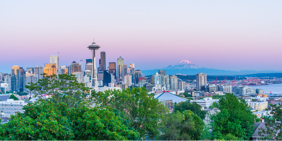 Seattle Skyline with Mount Rainier.